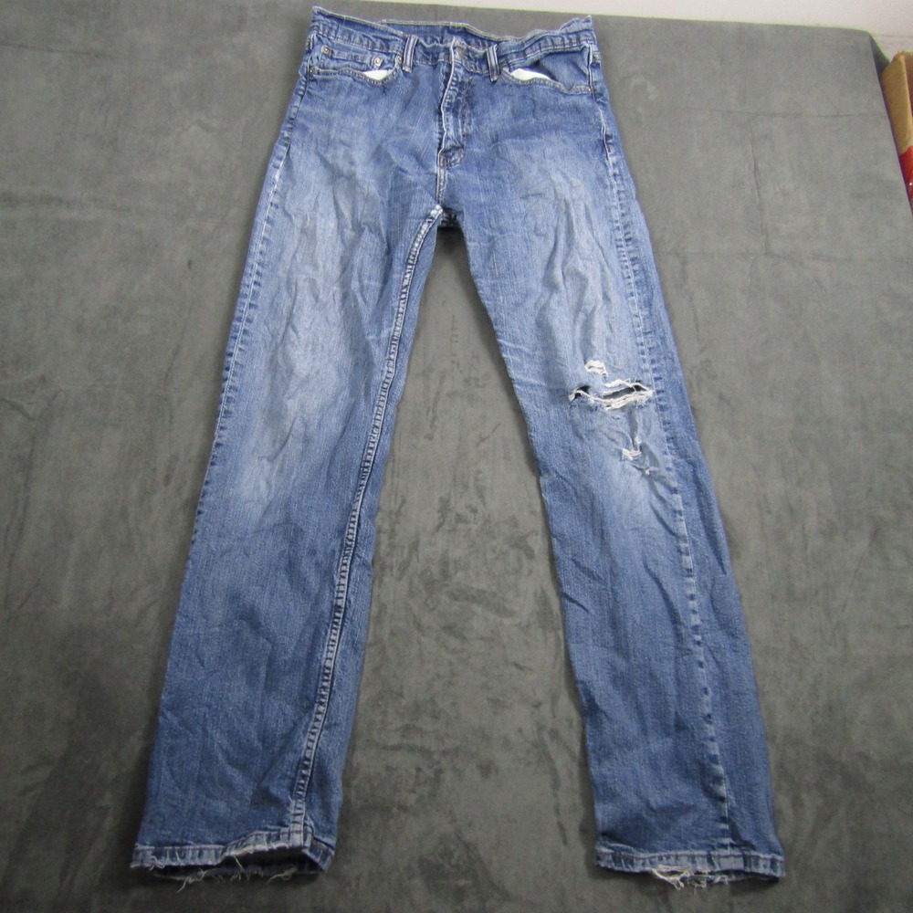 Levi's 505 Straight Leg Jeans Men 33x34 Blue Distressed Medium Wash 00951